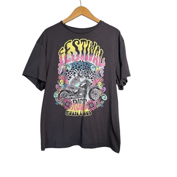 Modernlux Women's Festival Rocks Music & Soul Oversized Graphic Tee Size XL Gray - Picture 1 of 6
